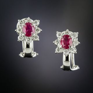 Estate Ruby and Diamond Cluster Earrings - 3