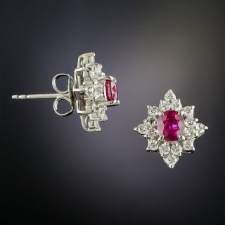 Estate Ruby and Diamond Cluster Earrings