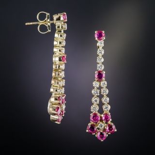 Estate Ruby and Diamond Dangle Earrings 