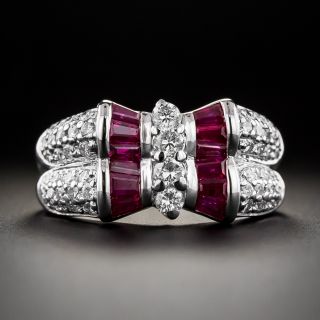 Estate Ruby and Diamond Double Bow Ring - 3