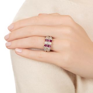 Estate Ruby and Diamond Double Bow Ring