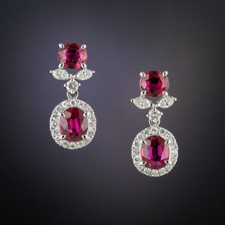 Estate Ruby and Diamond Drop Earrings - 2