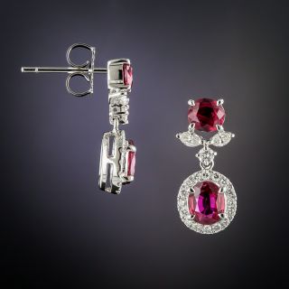 Estate Ruby and Diamond Drop Earrings