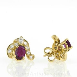 Estate Ruby and Diamond Earrings in Yellow Gold