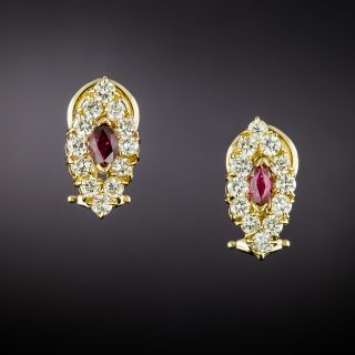Estate Ruby and Diamond Earrings - 2