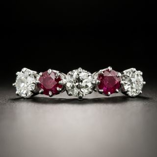 Estate Ruby and Diamond Five-Stone Ring, English - 2