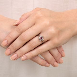 Estate Ruby and Diamond Flower Ring