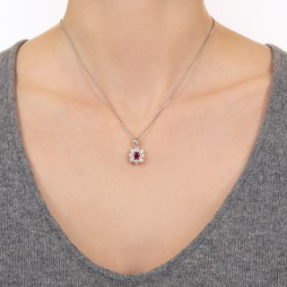 Estate Ruby And Diamond Halo Drop