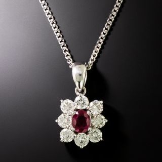 Estate Ruby And Diamond Halo Drop - 2
