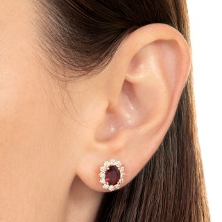 Estate Ruby and Diamond Halo Earrings