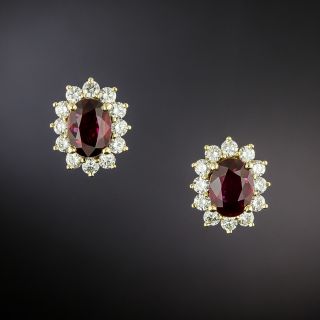 Estate Ruby and Diamond Halo Earrings - 2