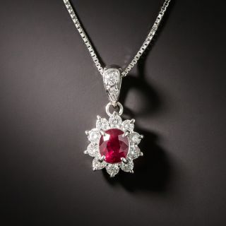 Estate Ruby and Diamond Halo Pendant - 2