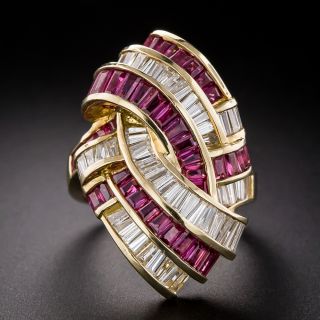 Estate Ruby and Diamond Love Knot Dinner Ring - 2