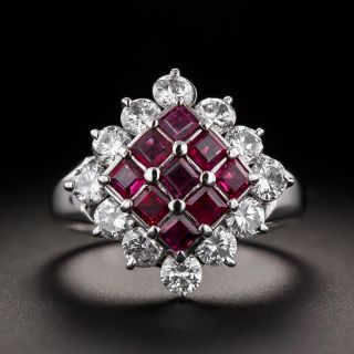 Estate Ruby and Diamond Lozenge Shaped Ring - 2