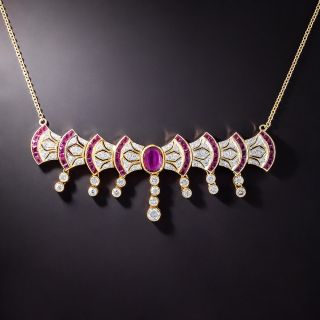Estate Ruby and Diamond Necklace  - 3