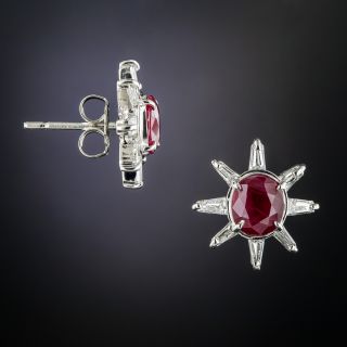 Estate Ruby and Diamond Platinum Earrings