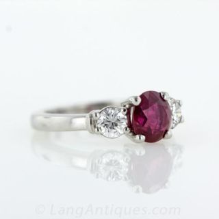 Estate Ruby  and Diamond  Three-Stone Ring