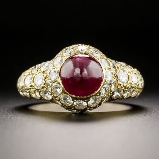 Estate Ruby Cabochon and Diamond 18K Ring - 3