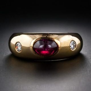 Estate Ruby Cabochon and Diamond Ring