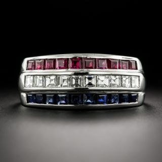Estate Ruby, Diamond and Sapphire Band Ring - 3