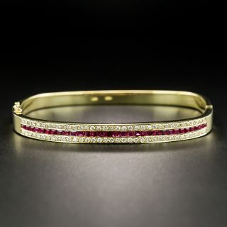 Estate Ruby Diamond Bangle Bracelet - 1