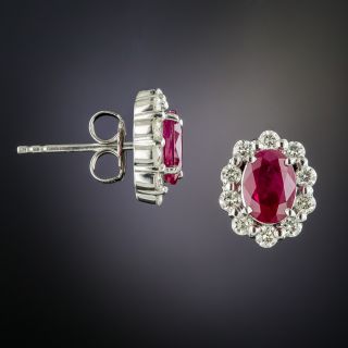 Estate Ruby Diamond Platinum Halo Earrings