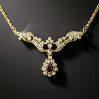 Estate Ruby Drop and Diamond Necklace by Balestra, Italy - 5