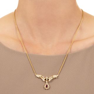 Estate Ruby Drop and Diamond Necklace by Balestra, Italy