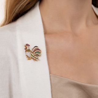 Estate Ruby, Emerald, Sapphire and Diamond Rooster Pin