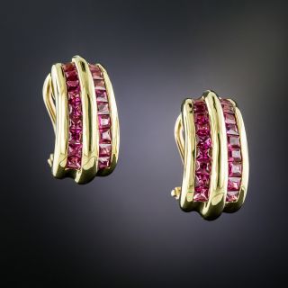 Estate Ruby Huggies Earrings - 2
