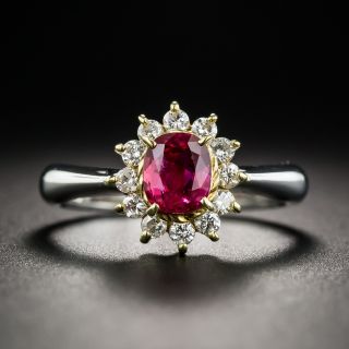 Estate Ruby Platinum Diamond Halo Ring