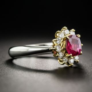 Estate Ruby Platinum Diamond Halo Ring