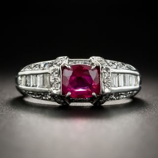 Estate Ruby Platinum Diamond Ring - 1