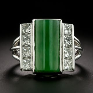 Estate Saddle Jade and Diamond Ring - 2