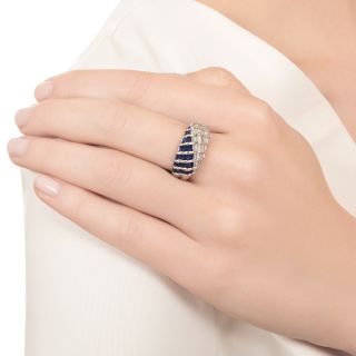 Estate Sapphire and Diamond Baguette Wave Ring