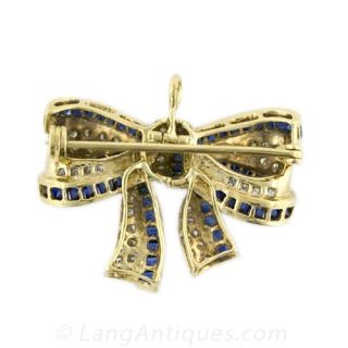 Estate Sapphire and Diamond Bow Brooch