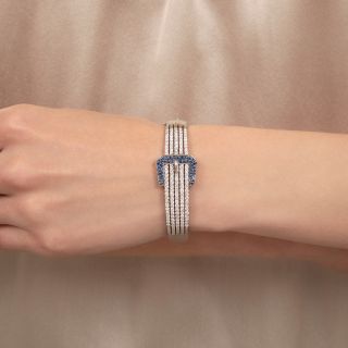 Estate Sapphire and Diamond Buckle Bangle Bracelet