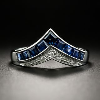 Estate Sapphire and Diamond Chevron Band Ring - 2