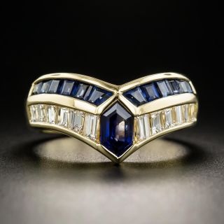 Estate Sapphire and Diamond Chevron Ring - 1