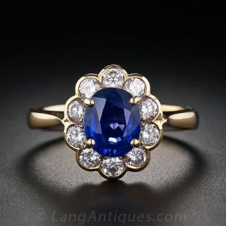 Estate Sapphire and Diamond Cluster Ring