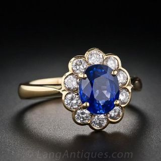 Estate Sapphire and Diamond Cluster Ring