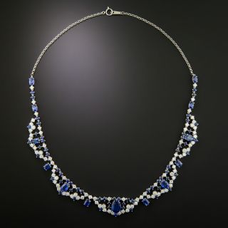 Estate Sapphire and Diamond Collar Necklace - GIA - 4