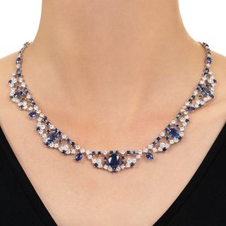 Estate Sapphire and Diamond Collar Necklace - GIA