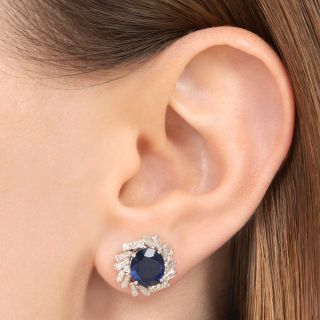 Estate Sapphire and Diamond Earrings - GIA