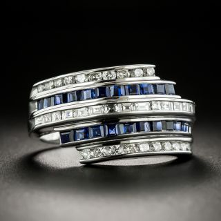 Estate Sapphire and Diamond Five-Row Band Ring - 1