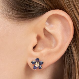 Estate Sapphire and Diamond Flower Earrings