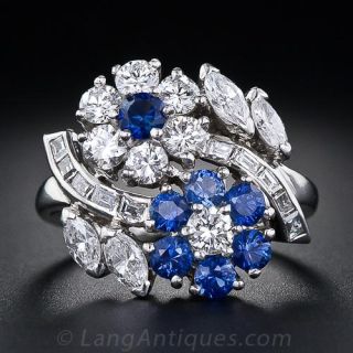 Estate Sapphire and Diamond Flower Ring