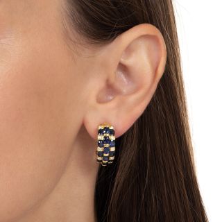 Estate Sapphire and Diamond Half Hoop Earrings