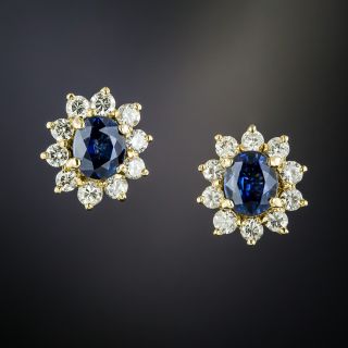 Estate Sapphire and Diamond Halo Earrings - 2