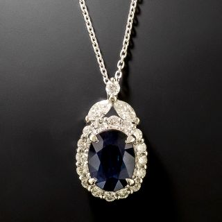 Estate Sapphire and Diamond Halo Pendant - GIA  - 3